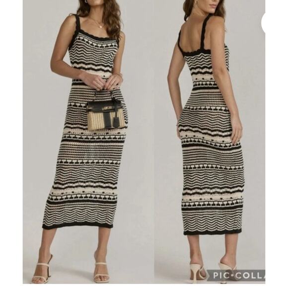 Joie Open-Knit Sleeveless Sweater Maxi Dress WMNS L Black White Striped  Crochet - Picture 1 of 8
